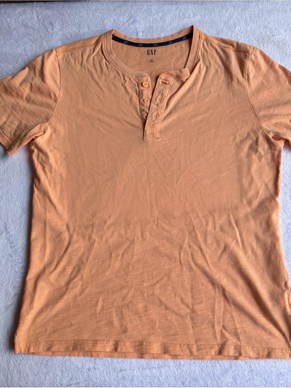 GAP Henley Shirt Mens M Orange Peach Button Tee